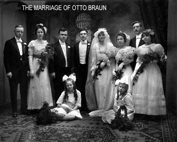 The wedding party of Otto and Emma Braun, circa 1915