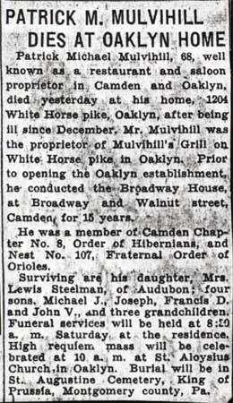 Patrick M. Mulvihill obituary from Camden Courier-Post