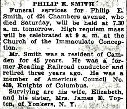 Philip E. Smith obituary from Camden Courier-Post