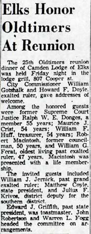 Camden Courier-Post, February 28, 1959 — Elks Honor Oldtimers at Reunion