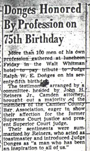 Camden Courier-Post, May 6, 1950 — Donges Honored by Profession on 75th Birthday