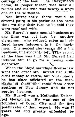 Trenton Times, October 15, 1909 — Famed Marrying Preacher Is Dead (page 2)