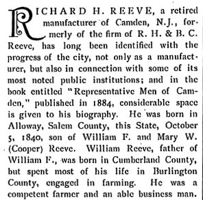Biographical Review of Camden and Burlington Counties — Richard H. Reeve, page 1