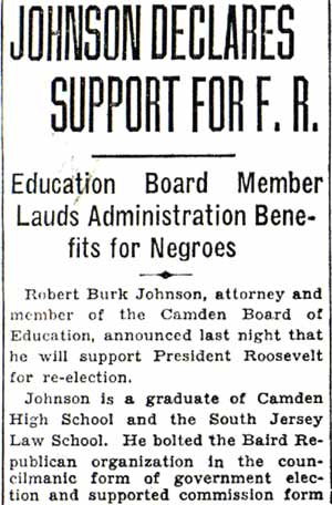 Camden Courier-Post, October 28, 1936 — Johnson Declares Support for F. R.