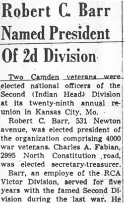 Camden Courier-Post, July 13, 1950 — Robert C. Barr Named President Of 2d Division (page 1)