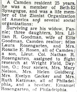 Camden Courier-Post obituary for Robert Rosengarten, January 16, 1950, part 2