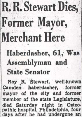 R. R. Stewart Dies, Former Mayor, Merchant Here — headline and obituary, February 28, 1949