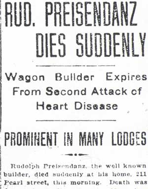 Camden Courier-Post, January 28, 1908 — Rud. Preisendanz Dies Suddenly