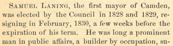 History of Camden County, New Jersey — George Reeser Prowell, 1886 — Samuel Laning entry, part 1