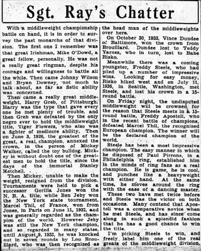 Sgt. Ray's Chatter January 5, 1938