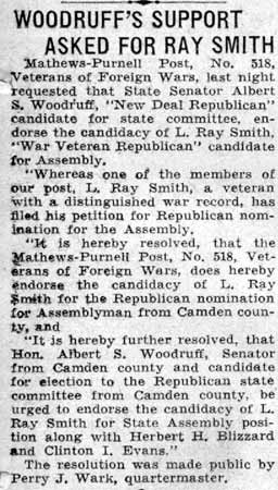 Woodruff's Support Asked for Ray Smith, May 4, 1934
