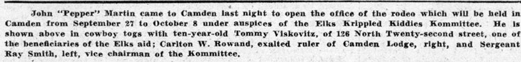 Pepper Martin and Elks Krippled Kiddies Rodeo (part 3)