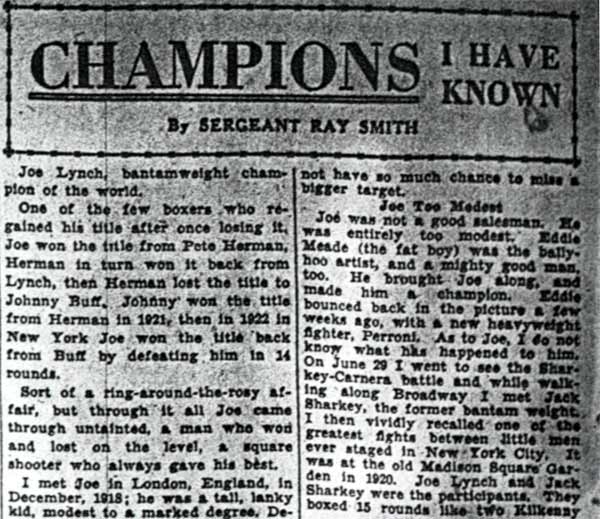 Champions I Have Known: Joe Lynch, October 17, 1933