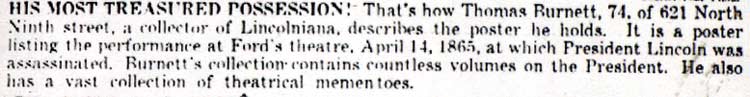 Newspaper headline about Thomas Burnett