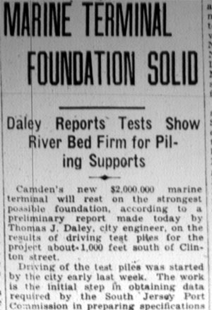 Camden Courier-Post, January 9, 1928 — Marine Terminal Foundation Solid, part 1