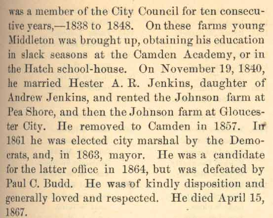 Timothy Middleton (continued) — The History of Camden County New Jersey, George Reeser Prowell, 1886