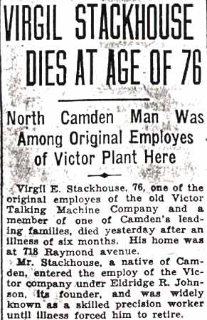Camden Courier-Post, October 14, 1936 — Virgil Stackhouse obituary, part 1