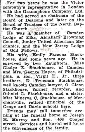 Camden Courier-Post, October 14, 1936 — Virgil Stackhouse obituary, part 2