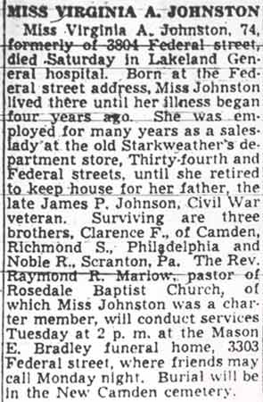 Obituary of Virginia A. Johnston