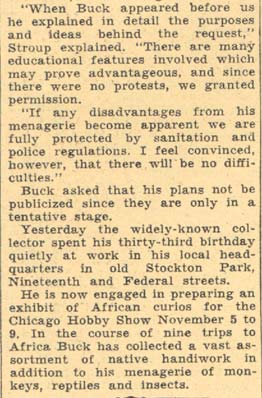 Camden Courier-Post clipping, August 28, 1935, Buck Granted Use of Tract On Marlton Pike for Menagerie, column 2