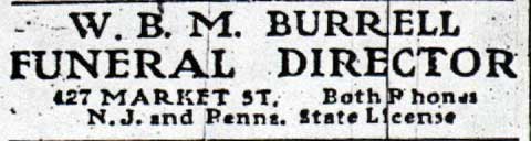 Camden Daily Courier, December 27, 1913 — W.B.M. Burrell Funeral Director advertisement, 427 Market St.