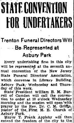 Trenton Times, September 7, 1908 — State Convention for Undertakers, column one