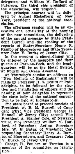 Trenton Times, September 7, 1908 — State Convention for Undertakers, column two