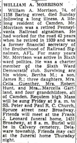 Obituary of William A. Morrison