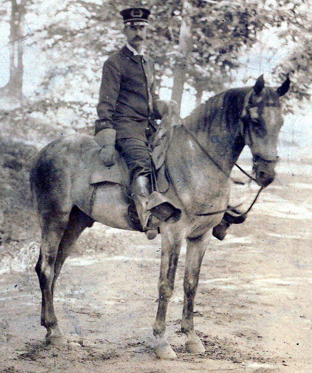 Captain William E. Albert on patrol in Dudley Grange, early 1900s