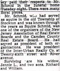 Camden Courier-Post, April 26, 1950 — Funeral Rites Held For W. F. Schmid, column 2