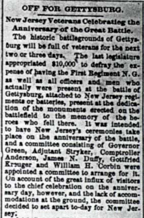 Camden Post article about New Jersey veterans going to Gettysburg, June 22, 1888, page 1