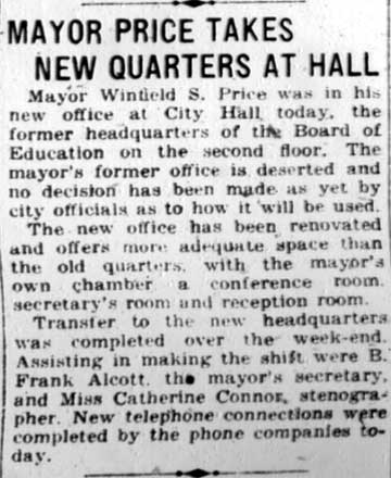 Mayor Price Takes New Quarters at Hall, Camden Courier-Post, January 30, 1928
