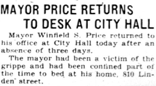 Mayor Price Returns to Desk at City Hall, Camden Courier-Post, February 11, 1928