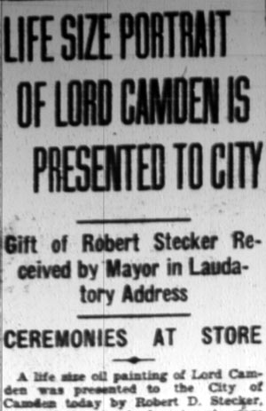 Life Size Portrait of Lord Camden Is Presented to City, Camden Courier-Post, February 18, 1928