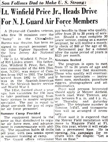 Lt. Winfield Price Jr., Heads Drive For N.J. Guard Air Force Members article