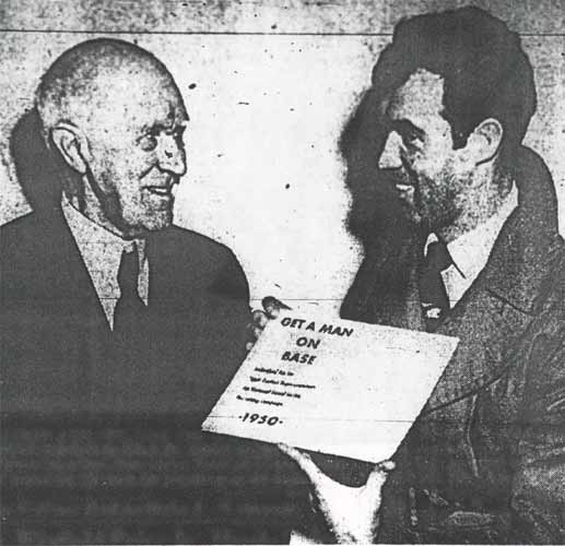 Lt. Winfield S. Price Jr. with Get a Man on Base pamphlet