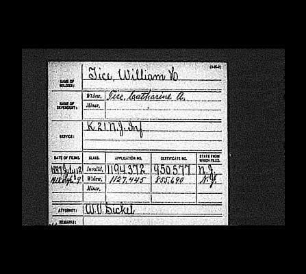 Civil War pension record for William H. Tice, Company K, 21st NJ Infantry