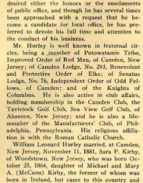 South Jersey A History 1624-1924, William Leonard Hurley biography, page 4