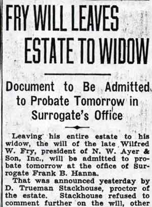 Camden Courier-Post, August 5, 1936 — Fry Will Leaves Estate to Widow, panel 1