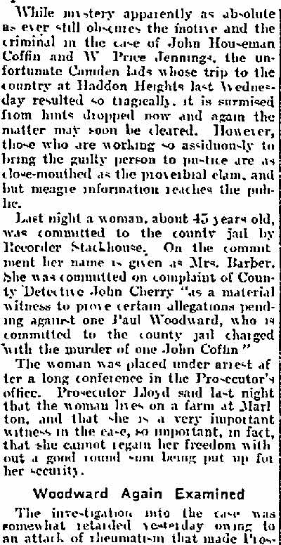 Philadelphia Inquirer, October 7, 1902 — Woman Involved in Camden Mystery (continued)