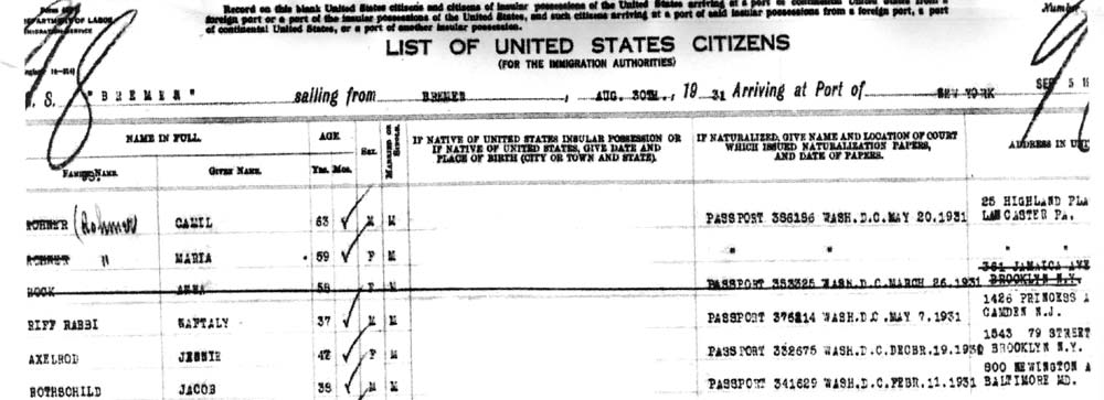 Passenger manifest SS Bremen, August 30, 1931 — detail rows