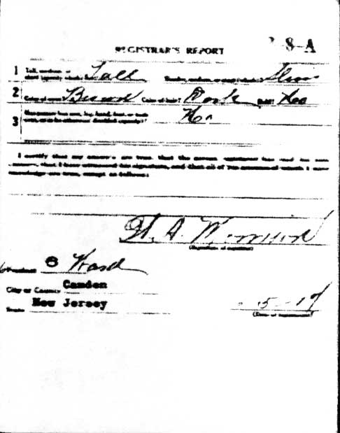 Rabbi Naftoly Riff — World War I Draft Registration Card, reverse