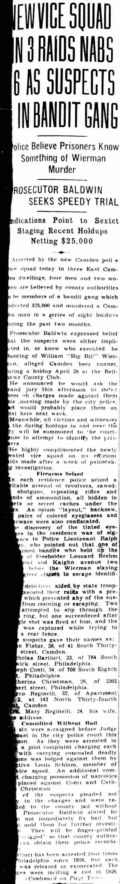 New vice squad arrests bandit suspects, June 3, 1930