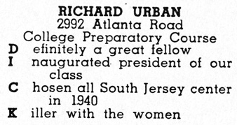 Richard F. Urban, Camden High School yearbook 1942