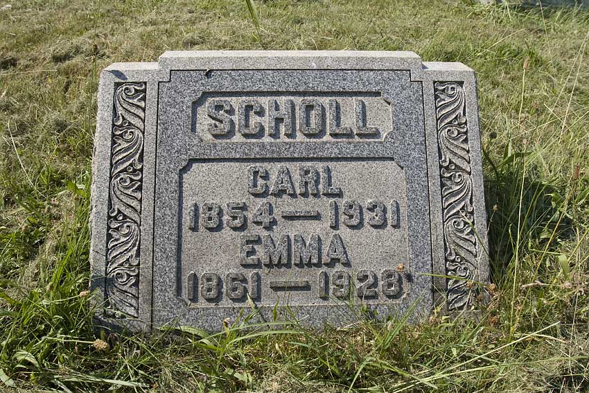 Scholl family plot headstone at New Camden Cemetery