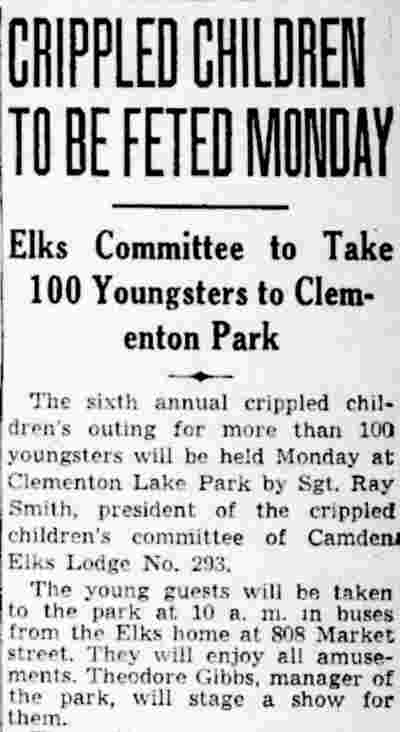 Camden Courier-Post, July 3, 1941 — Crippled Children to Be Feted Monday, page 1