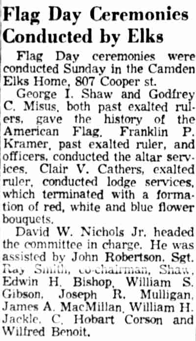 Flag Day Ceremonies Conducted by Elks, June 15, 1959