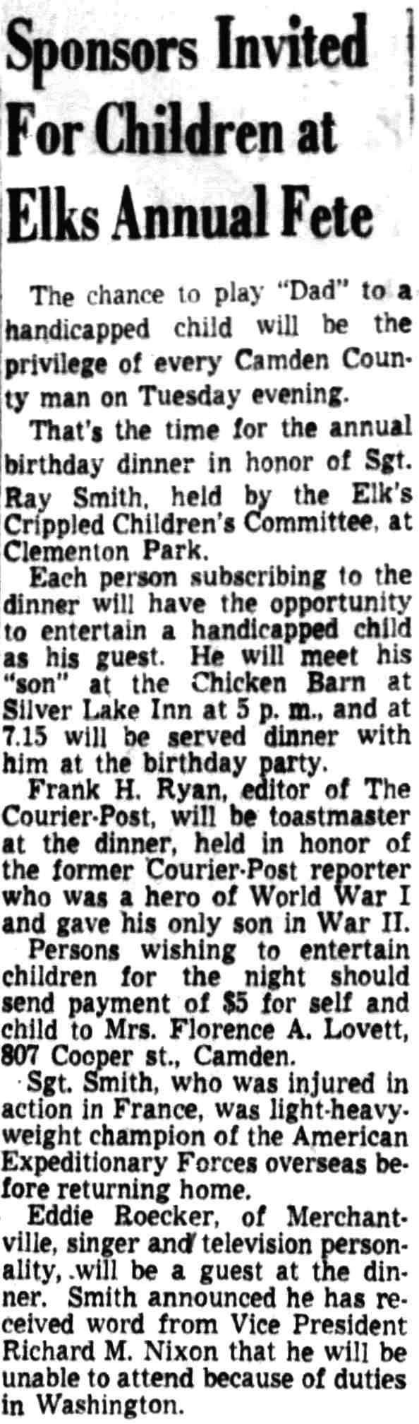 Sponsors Invited For Children at Elks Annual Fete, July 6, 1953