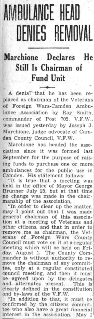 Ambulance Head Denies Removal, July 30, 1941