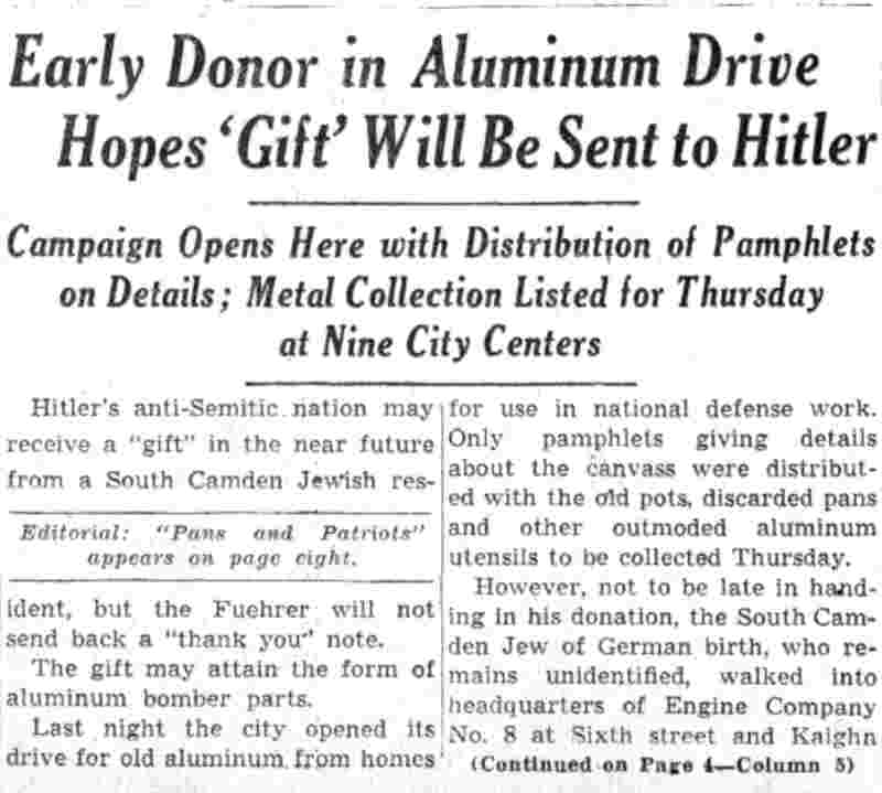Early Donor in Aluminum Drive, July 22, 1941